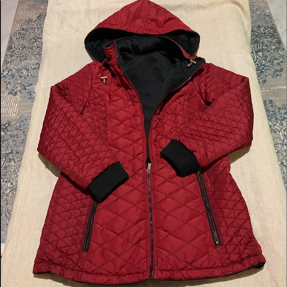 Scarlet Red Embroidered Hooded Coat Ladies Size Medium